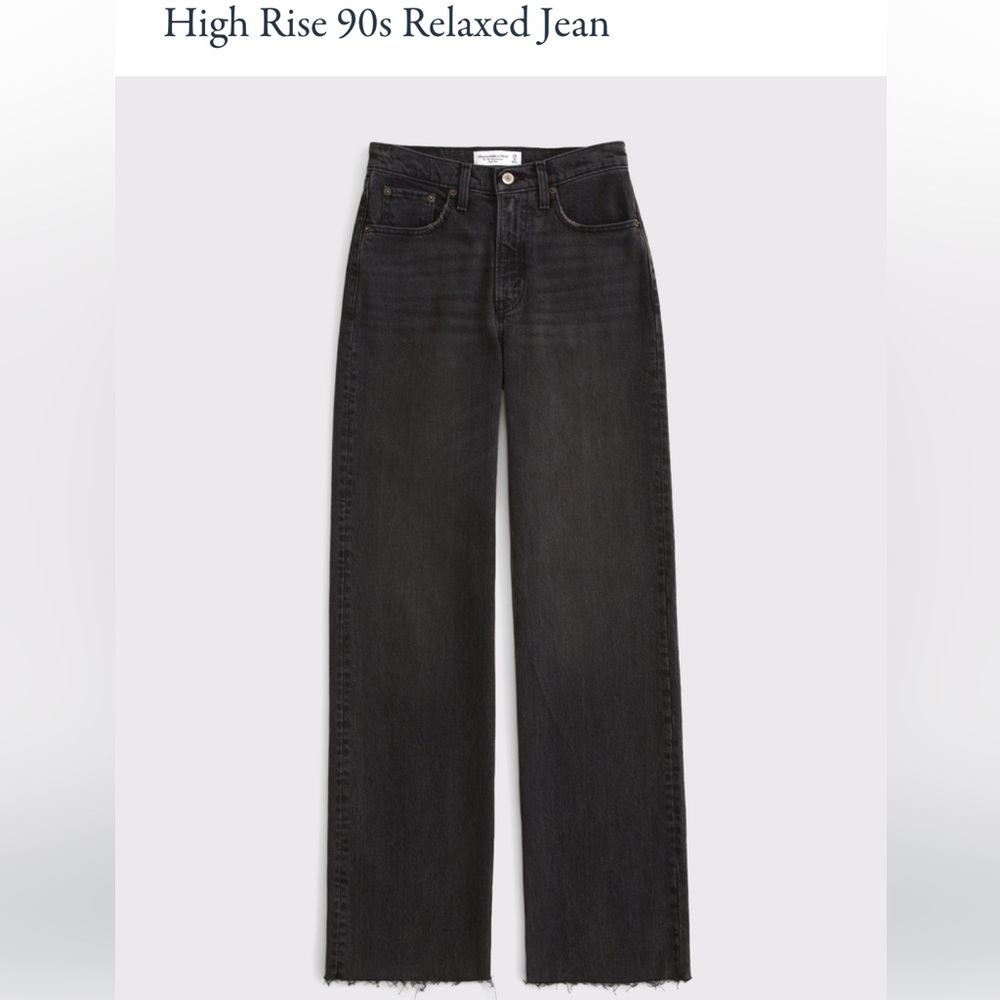 Abercrombie & Fitch High Rise 90s Relaxed Jean Washed Black with Raw Hem Size 27